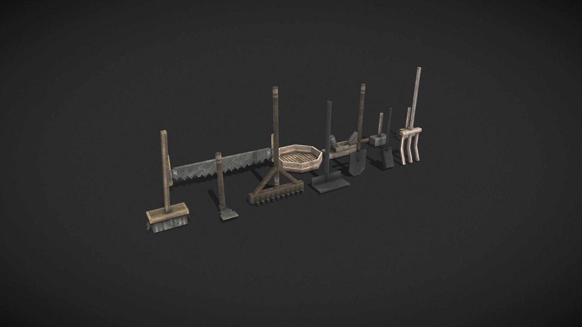 Shovels, rakes, hammers, pitchfork, broom, saw and so many other medieval style villagers tools - Conquest Reforged Props - 5 - 3D model by Smaug (@smaugthedeceiver) 3d model