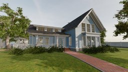 Classic Style Porch House Without Furniture modern, bathroom, archviz, bedroom, villa, exterior, luxury, garage, realtime, classic, pool, american, porch, kitchen, eevee, suburb, architecture, blender, house, home, usa, car, city, animation, cycles, interior, livingroom, door