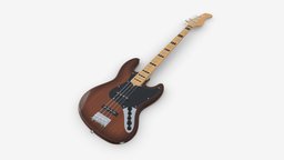 Electric 4-string bass guitar 01 music, instrument, wooden, guitar, sound, jazz, string, acoustic, band, brown, play, bass, four, electro, song, musician, 3d, pbr, wood, rock