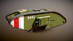 Tank british, detailed, ww1, free-download, military-vehicle, lowpoly, zbrush, free, textured, bumpmap