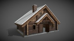 Snowed wood cabin house