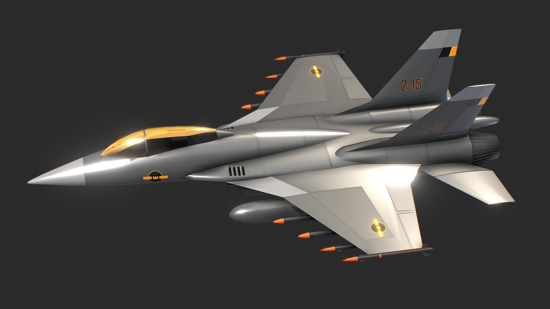 Twin-engine 4.5 gen fighter. Armed with eigth missile hardpoints, four air-to-air and four either air-to-air or air to ground 3d model