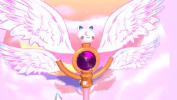 Kawaii Staff moon, cat, cute, princess, kitty, staff, clouds, wings, angel, orb, pink, stars, not, diorama, really, star, aie, kawaii, magical, celestial, but, illustration, moonlight, royalty, pastel, angelic, lowpolymodel, magicstaff, slightly, superpetschallenge, weapon, character, handpainted, cartoon, texture, lowpoly, colours, anime, magic