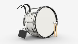 Marching Bass Drum with Carrier drum, music, instrument, white, sound, acoustic, equipment, bass, metal, professional, percussion, marching, concert, mallet, parade, drumstick, 3d, pbr, street, rock
