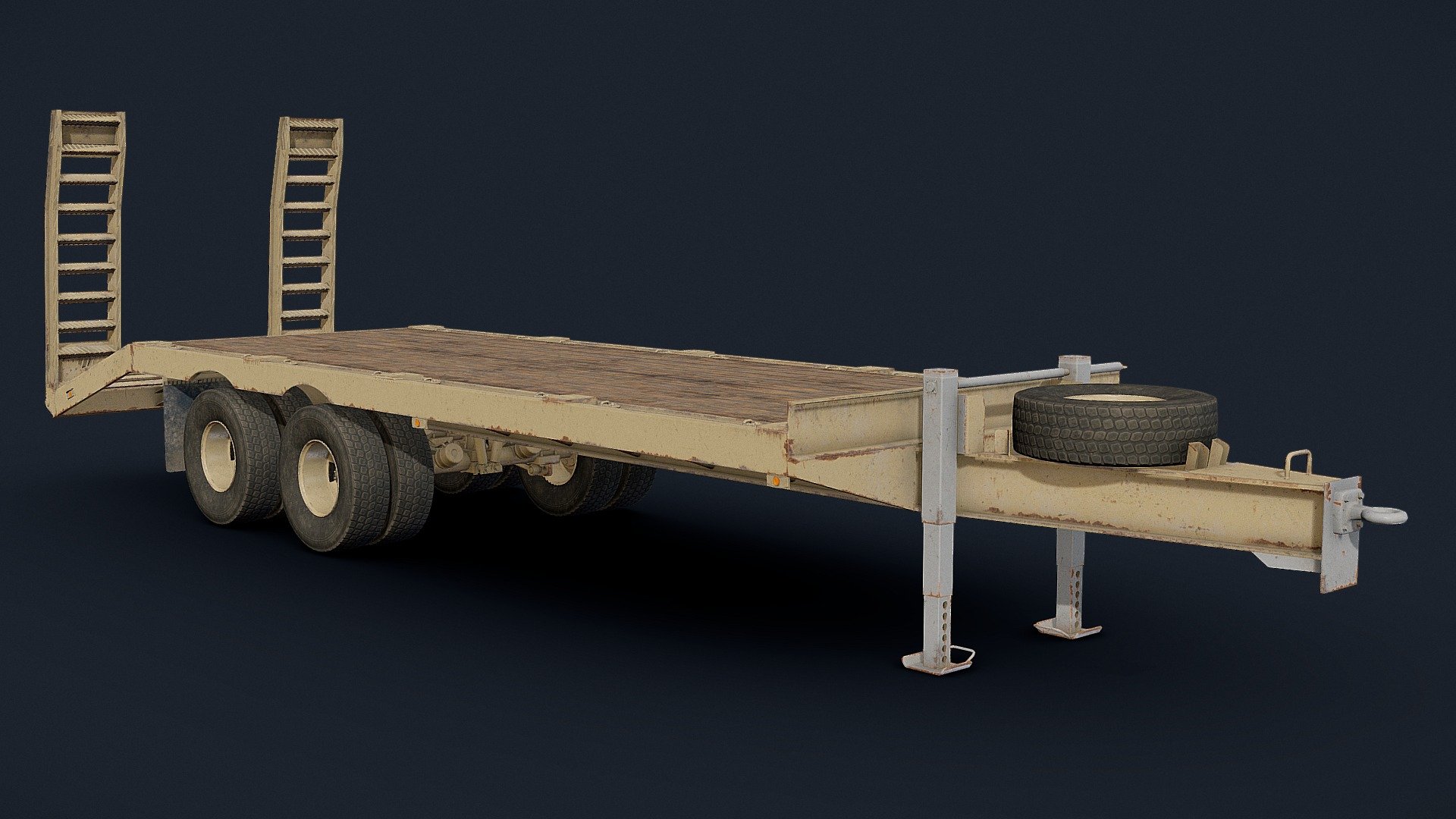A slightly modified version of the original M322 trailer. Suitable for vehicle transportation, as well as cargo and container transportation.
Game-ready model. Made in Blender, RizomUV used for UV progress and textured in Substance 3D Painter. Fully rigged 3d model