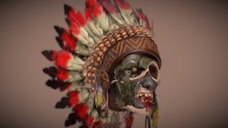 The Apache hat, leather, warrior, tribes, apache, western, color, scary, grunge, feathers, witchcraft, corpse, zombies, rotten, malecharacter, pbrtextures, native-american, navajo, cheyenne, warbonnet, charactermodeling, blender, pbr, skull, man, creature, characterdesign, male