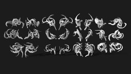 Horn Pack 4 horns, sculpt, demon, high, pack, collection, horn, fbx, head, kitbash, antlers, character, asset, design, creature, animal, monster, fantasy, dragon, concept, highpoly, vdm-brush, noai