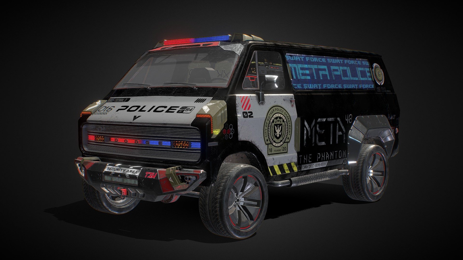 Cyber Van It is a redesign of the popular 1970s Dodge model called Tradesman I chose this because of my love for American cars, especially trucks and American muscles car. I made the original model before and just changed its theme to a hunter and veteran character, And now I tried to turn it into a police car and special forces of Gotham city in the future A concept of a sci-fi car with a touch of post-apocalyptic and manual restoration. I hope you like it and use it in the fascinating world you create:) I am waiting for your comments&hellip;

Name: Cyber Van
Units: Centimeters
Dimension: 454 x 227 x 210 
Polys: 528 421 
Verts: 543 072 
Plugins: No 
Mtl: PBR 
Unwrap: Yes
Model Parts: 34 
Formats: 3Ds Max 2017, FBX, OBJ - CyberVan_2035 - Buy Royalty Free 3D model by A-Gegeshidze 3d model