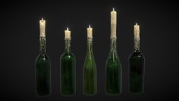 Wine Bottle Candles wax, pack, candle, decorative, candles, candlestick, props, candleholder, game-ready, bottles, winebottle, candle-holder, props-assets, wine-bottle, candlestand, decorative-element, wax-candlestick, low-poly, lowpoly, gameasset, decoration, bottle, melted-wax, noai