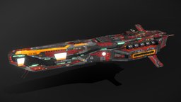 Scifi Battlecruiser Exterminator starship, cruiser, battlecruiser, game-ready, msgdi, pbr, lowpoly, scifi, ship, space, spaceship
