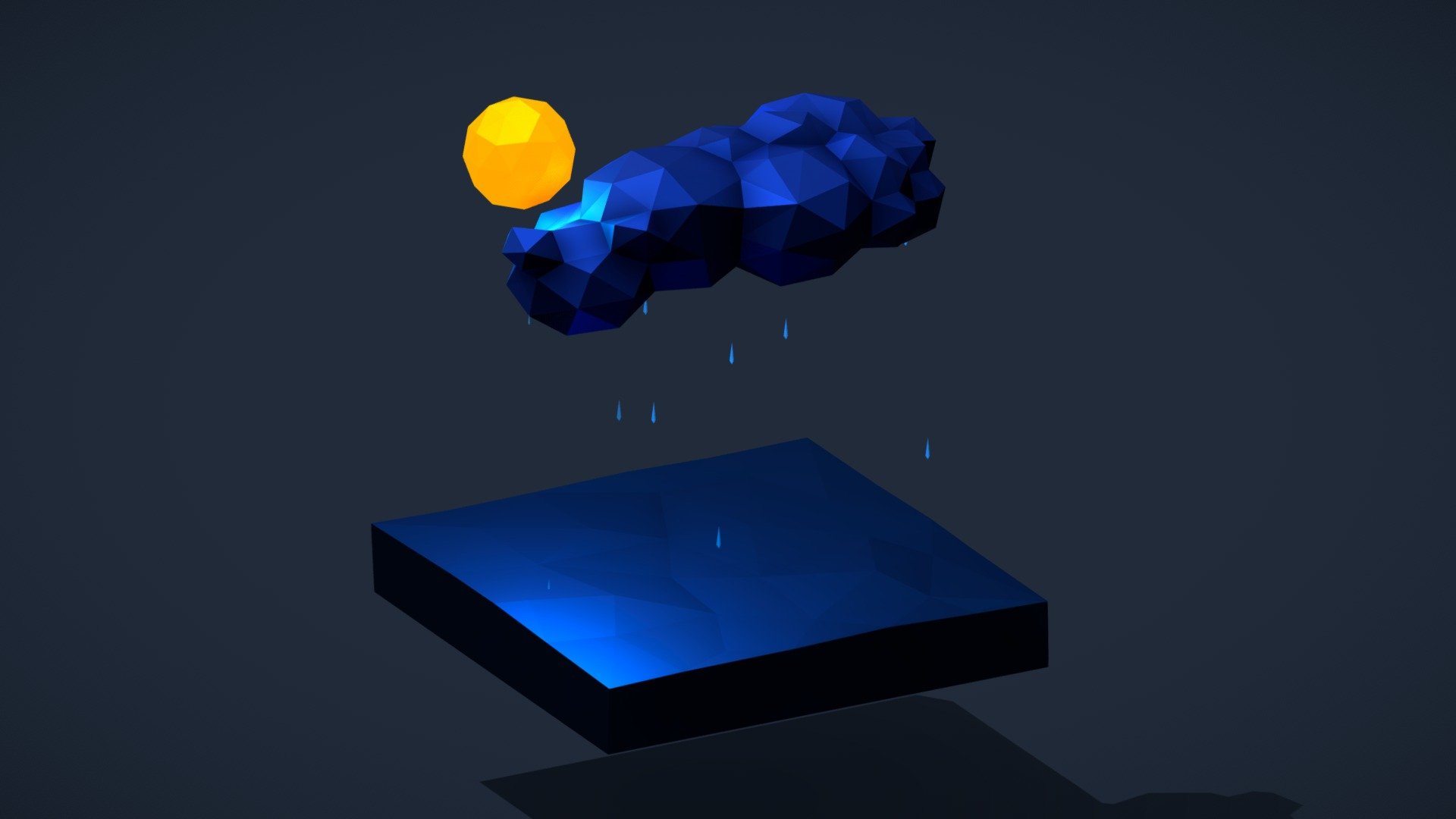 Model :

A Low-poly Boat, Rigged and animated with proper folds.

Environment :

Clouds, Rain drops, Sun, Water, Lightning. All are in a loopable animation 3d model