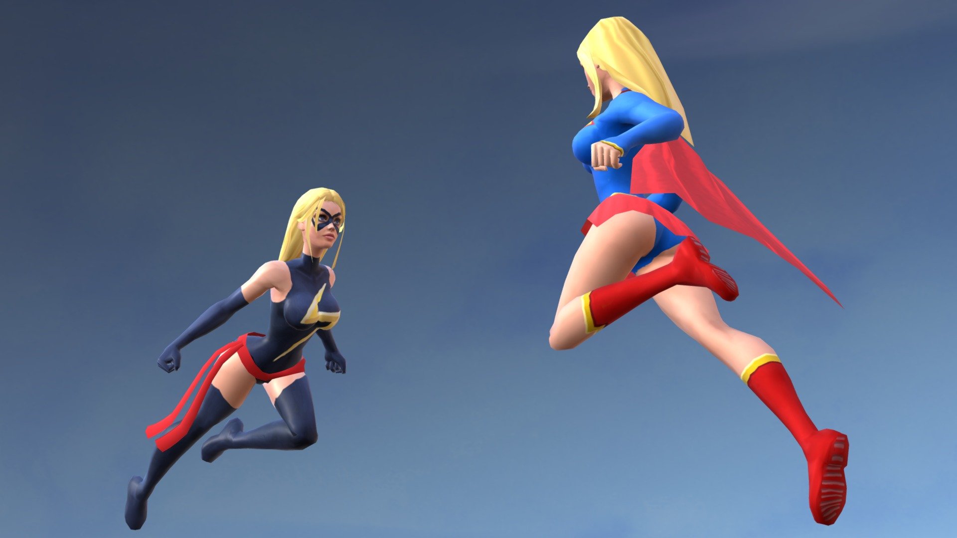 A panorama of Ms Marvel fighting Supergirl 3d model