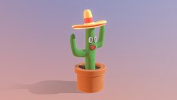 Cartoon Cactus plant, pot, cactus, desert, hot, dirt, cowboy, mexican, silly, warm, sombrero, substancepainter, substance