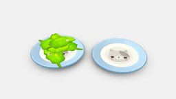 Cartoon Food food, plate, eat, dishes, delicious, kitchen, lunch, health, lettuce, vegetable, yummy, lowpolymodel, handpainted, reastaurant