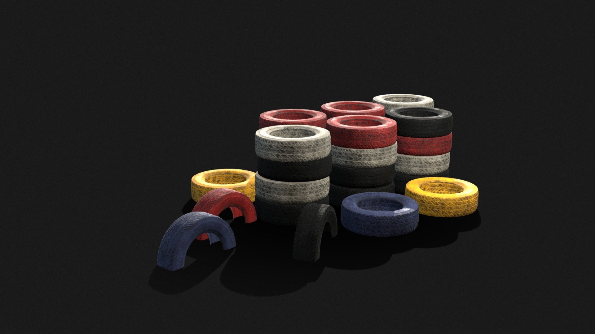 Made in Blender, texture is 1024x1024 (every textures is made by me) - Tyre Stack Barrier Wall - 3D model by diime02 3d model