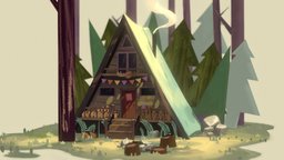 Cozy Forest Home forest, plants, 3dcoat, color, hut, low-poly-model, handpainted, lowpoly, wood, handpainted-lowpoly