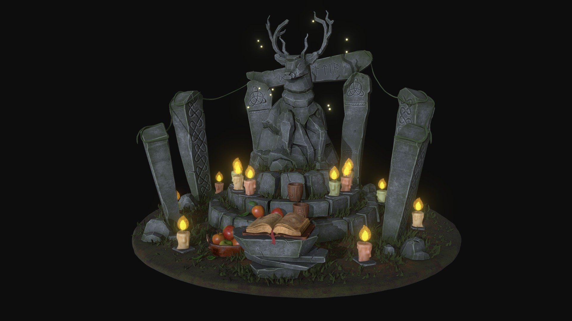 The Celts have come and made their offerings to Druantia - the goddess queen of the Druids. They have given her food and wine, and read a prayer from the Sacred Runic Book in hopes that she will grant them more knowledge, creativity and fertility 3d model