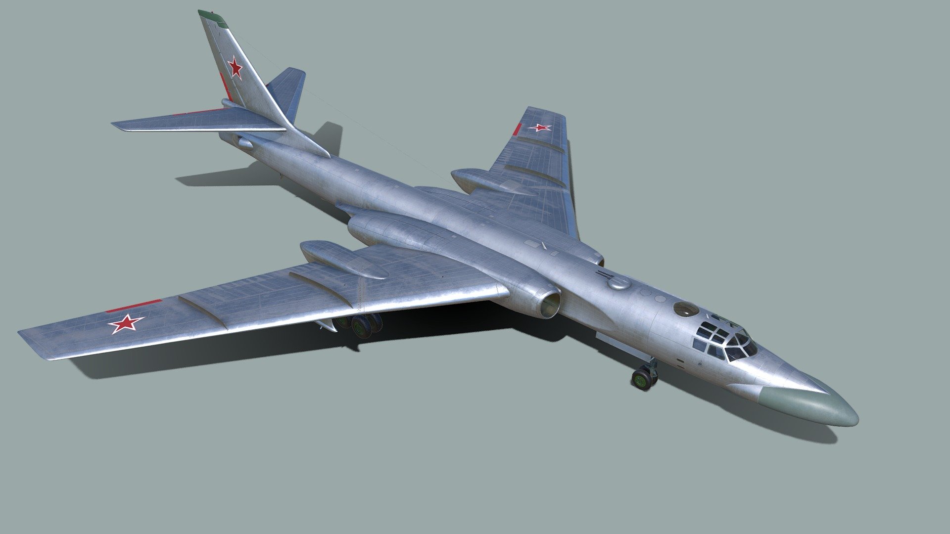 The Tupolev Tu-16 (NATO reporting name: Badger) was a twin-engined jet strategic heavy bomber used by the Soviet Union. It has flown for more than 60 years, and the Chinese licence-built Xian H-6 remains in service with the People’s Liberation Army Air Force. Badger C (Tu-16K-10) – Another Naval Aviation variant, units of this version carried a single AS-2 Kipper/K-10S anti-ship missile. 216 built in 1958–1963. It differed from other variants in having a radar in a nose. A further development, the Tu-16K-10-26, carried a single K-10S and two KSR-2 or KSR-5 AS-6 Kingfish missiles (K-26 missile complex). Some were later converted into ELINT platforms 3d model