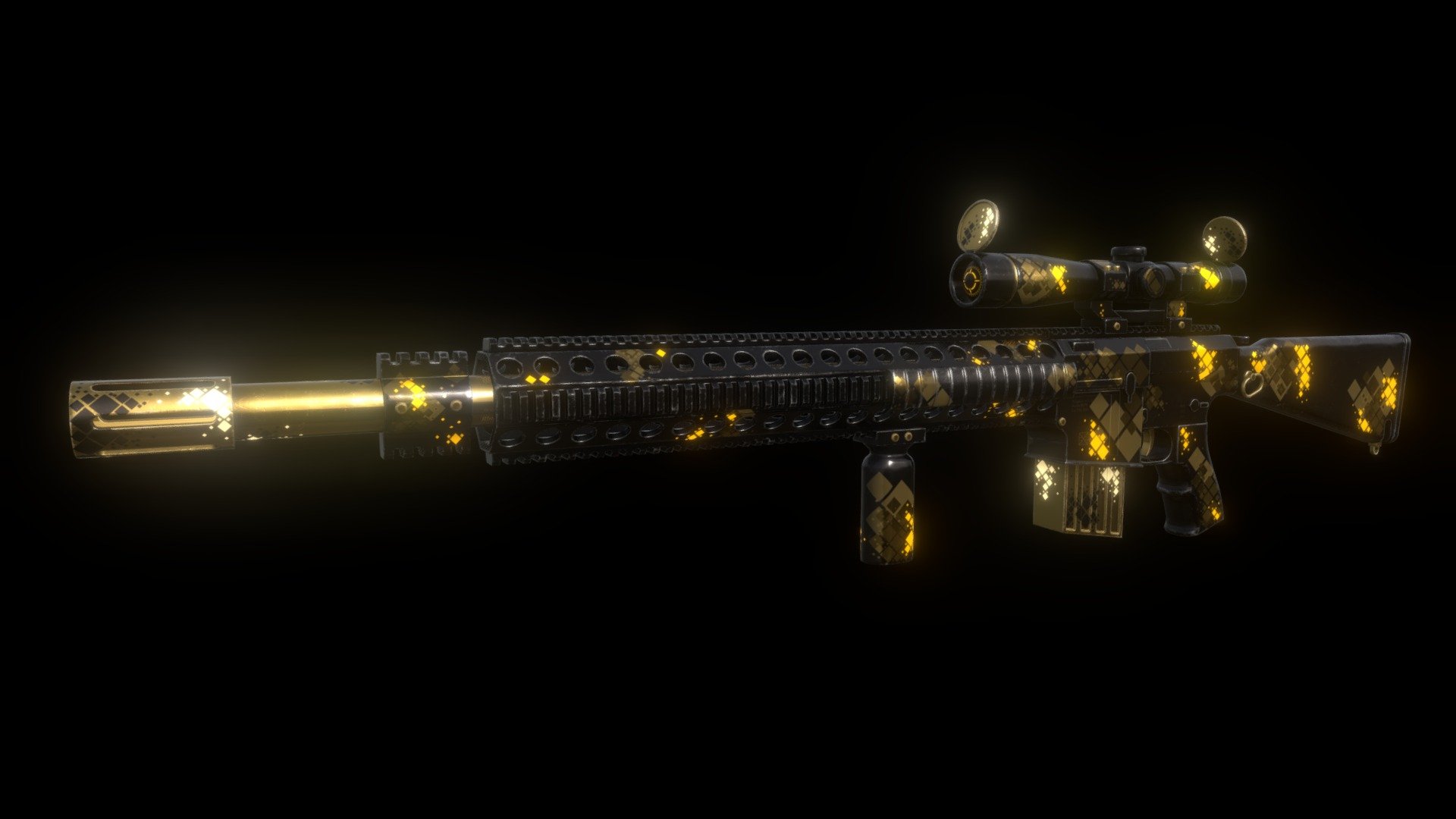 An additional style for the M170 sniper rifle, with a flashy gold theme and emissive detail.  

Free to use 3d model