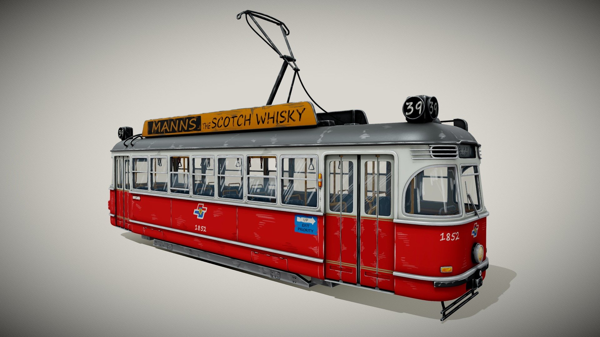 Stylized model of a tram from the classic era. Model comes with normal maps and diffuse. I din`t use metalness or roughness maps, just values. Interior is modelled also. 4x 4096 pixels main textures with 2x 2048 normal maps and 4x smaller textures for posters and windows. I included also the psd files of the textures and the max file 3d model