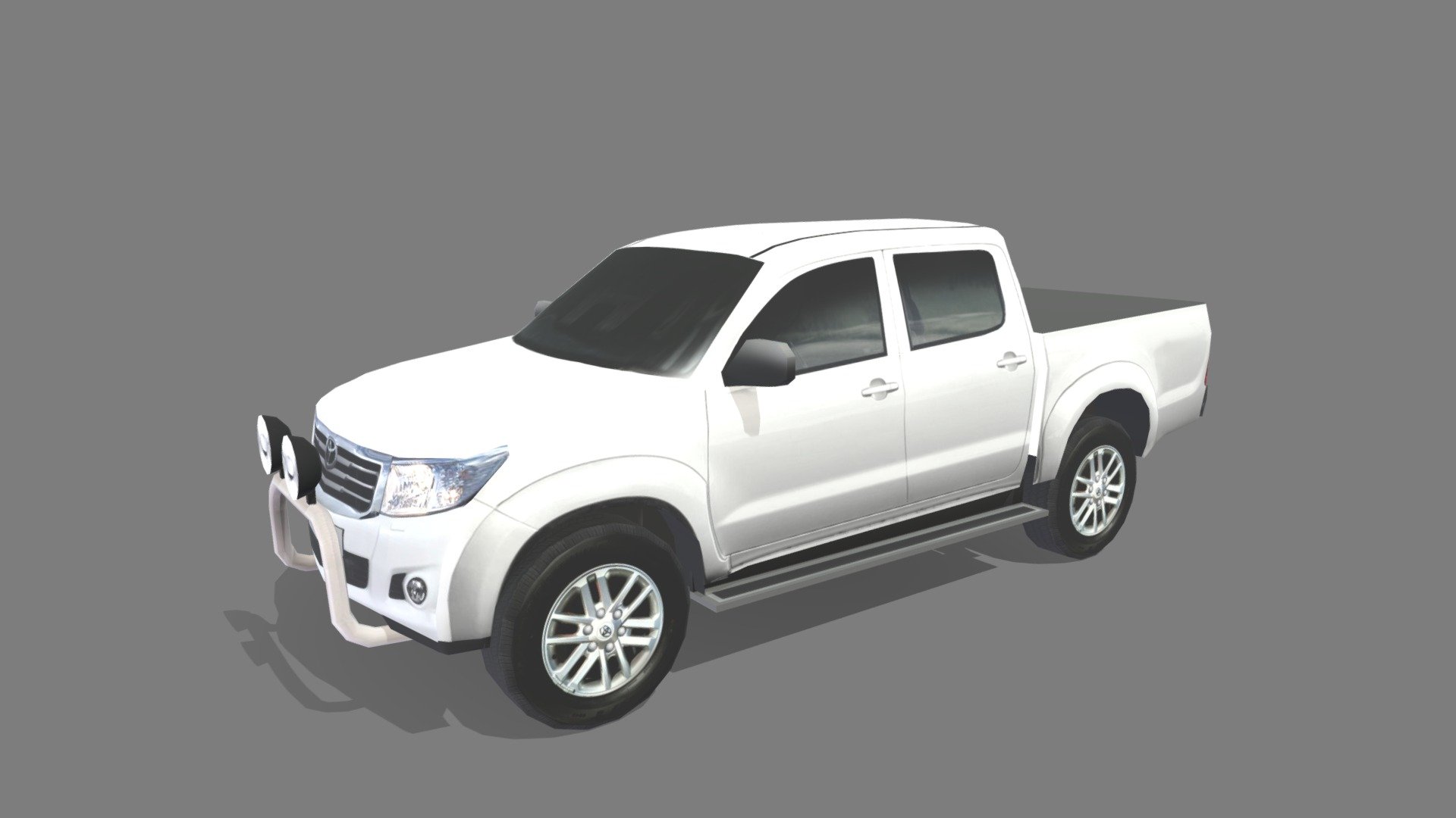 The Toyota Hilux (Japanese: トヨタ・ハイラックス, Hepburn: Toyota Hairakkusu), stylized as HiLux and historically as Hi-Lux, is a series of pickup trucks produced and marketed by the Japanese automobile manufacturer Toyota. The majority of these vehicles are sold as pickup truck or cab chassis variants, although they could be configured in a variety of body styles.

static, non rigged, Lowpoly mesh, blank layered 2048 psd template layered texture, for Games, VR, MSFS or XPlane Scenery Airport development , standard materials, not a detailed interior, just enough to be seen as part of enviroment on airfields or airports

thanks for looking! dont forget to check my other models&hellip; - Toyota Hilux 2014 Static parking lot Low Poly - Buy Royalty Free 3D model by Hangarcerouno 3d model