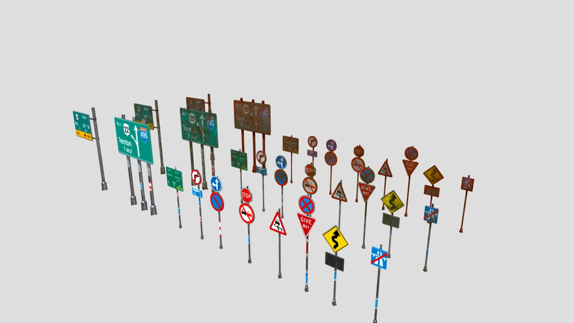 street and traffic signs with pbr textures clean, dirty and rusted pbr textures - road street and traffic signs with pbr textures - Buy Royalty Free 3D model by topchannel1on1 3d model