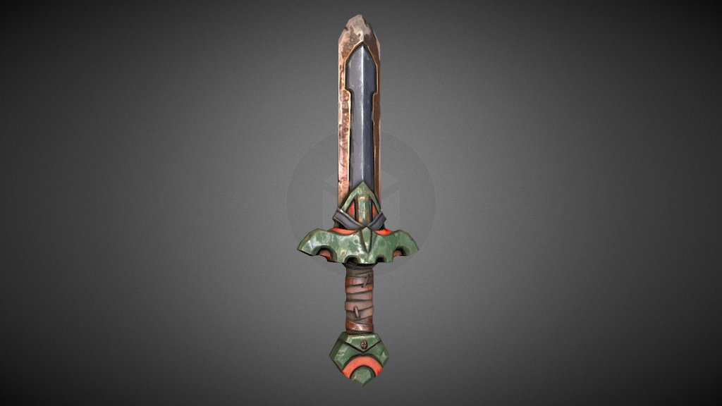 A weathered low poly cartoon fantasy sword. Inspiration taken from games like World of Warcraft and the Final Fantasy series 3d model