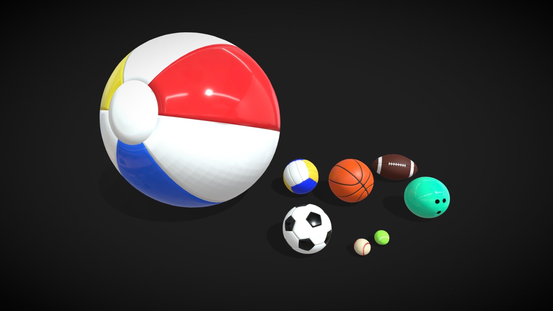 8 game ready, fairly low poly:


Beach ball
Soccer/football ball
American football ball
Baseball ball
Tennis ball
Volleyball ball
Bowling ball
Basketball ball

All designed with correct and offical sizes 3d model