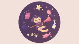 Cat Witch cat, challenge, feline, fur, twitter, meow, spoopy, handpainted, witch, low, poly, halloween, spooky, witchchallenge