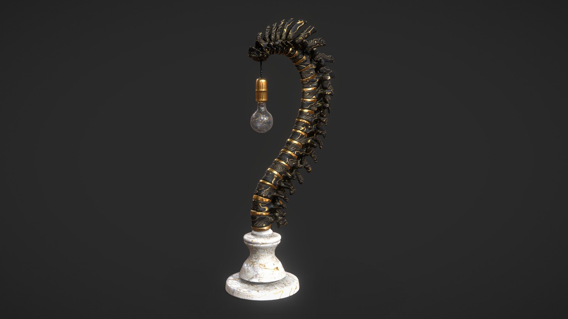 Stylish table lamp in form of a human spine with black, gold and white-marble texture

Technical specifications:

Close-up model

Optimized model

non-overlapping UV map

ready for animation

PBR textures 2K resolution: Normal, Roughness, Albedo, Metal, Ambient Occlusion, opacity maps

Download package includes FBX, obj which are applicable for 3ds Max, Maya, Unreal Engine, Unity, Blender.

Enjoy! - Black spine-form table lamp - Buy Royalty Free 3D model by U3DA (@unreal.artists) 3d model