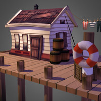 Fishermans House low, poly, house, sea