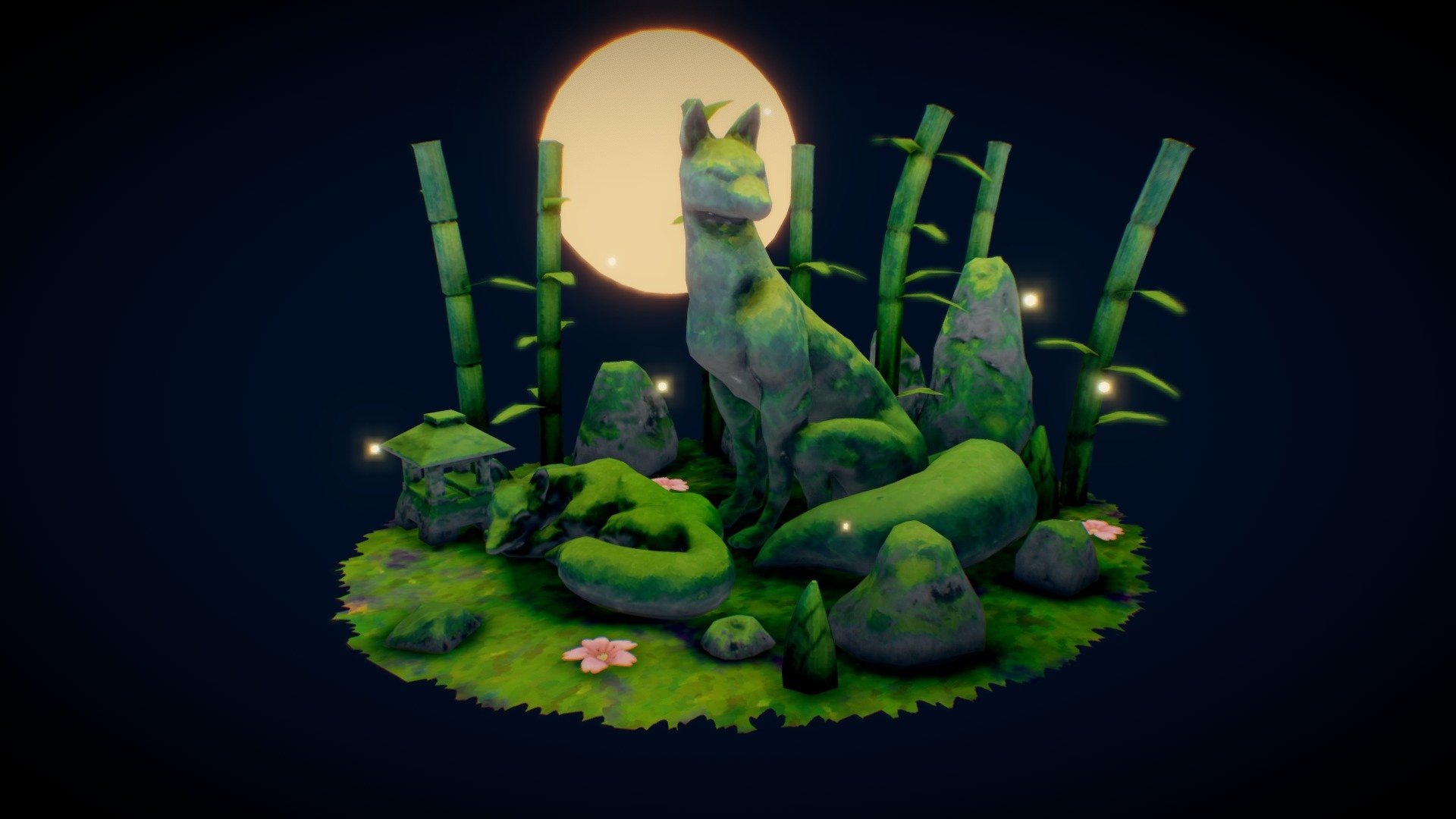 I make this work to practice stylized style. Hope you will like it!
Modeling in Blender
Texturing in Substance Painter - Fox Statues - 3D model by Yosapat Panutyotin (@Matcha.Tea) 3d model