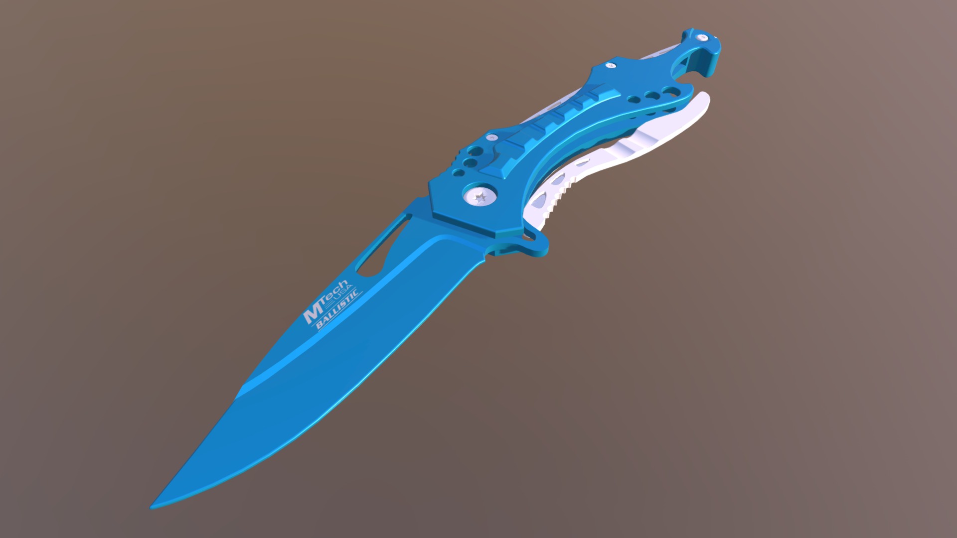 A 3d model of a blue MTech USA switch blade made in fusion 360 - MTech USA Ballistic Knife - 3D model by Mary Williams (@MaryWilliams) 3d model