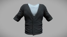 Male Casual Cardigan And Tshirt and, tshirt, shirt, front, fashion, t, clothes, with, closed, casual, mens, t-shirt, wear, buttoned, cardigan, pbr, low, poly, male