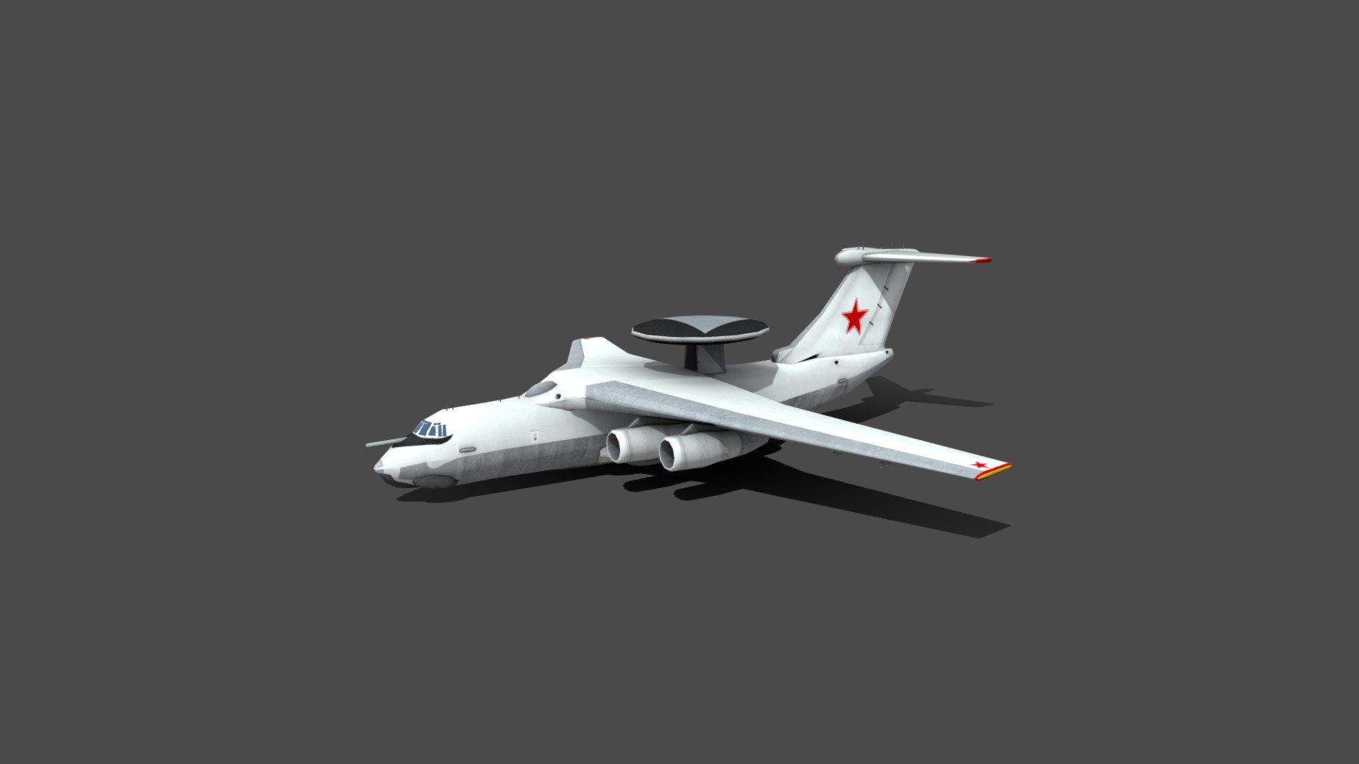 textures are in PNG format 2048x2048 1 diffuse low-poly ready to use in games

The Beriev A-50 is a Soviet airborne early warning and control aircraft based on the Ilyushin Il-76 transport. The existence of the A-50 was revealed to the Western Bloc in 1980 by Adolf Tolkachev. Developed to replace the Tupolev Tu-126 &ldquo;Moss