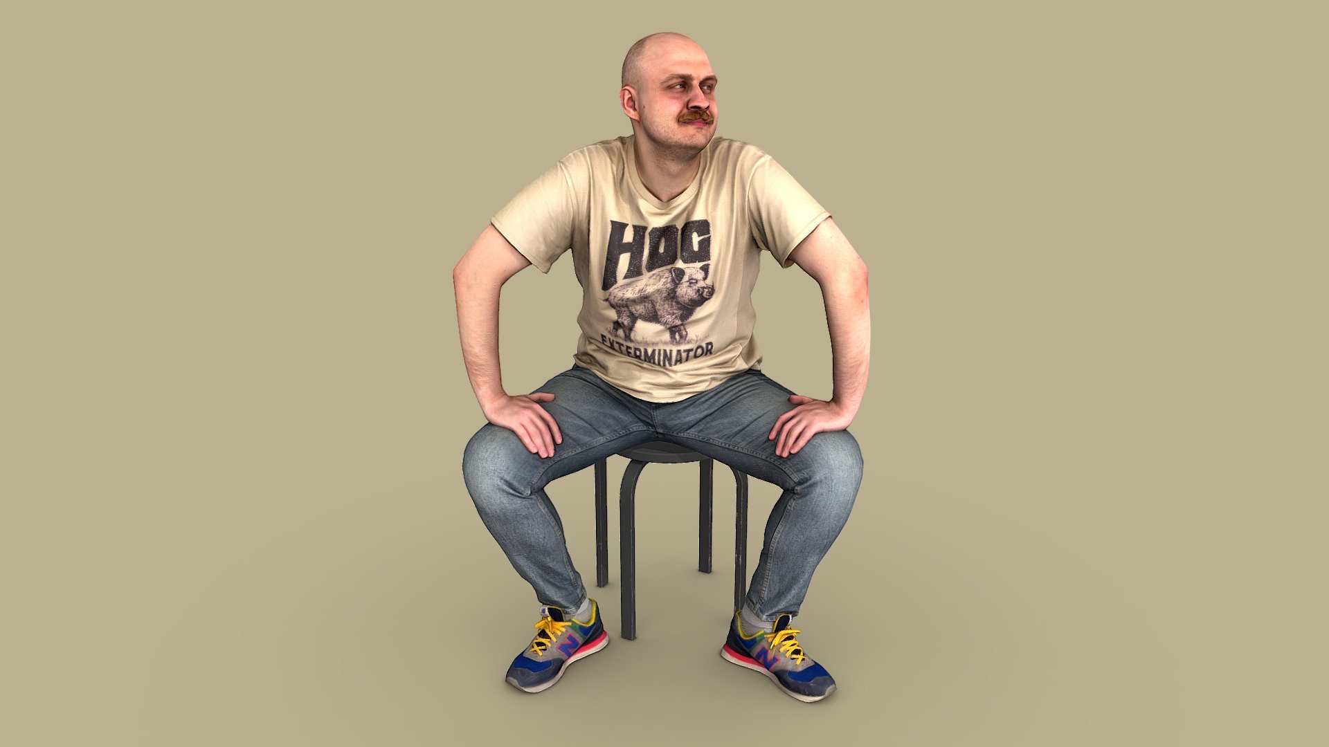 Follow us on Instagram 👍🏻

✉️ A bald, non-athletic man sits on a chair with his legs wide apart. He looks like Charles Bronson, with a sly grin on his face. He is wearing a beige printed T-shirt, blue skinny jeans and colored sneakers.

🦾 This model will be an excellent mid-range participant. It does not need to be very close and try to see the details, it reveals and demonstrates its texture as much as possible in case of a certain distance from the foreground.

⚙️ Photorealistic Casual Character 3d model ready for Virtual Reality (VR), Augmented Reality (AR), games and other real-time apps. Suitable for the architectural visualization and another graphical projects. 50 000 polygons per model.

PAIL19 - Hog Exterminator - 3D model by kanistra 3d model
