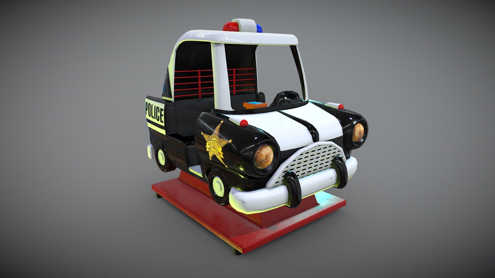 This model was made using blender 3d and textures using substance painter and photoshop. All textures are png format with 4k resolution.




Police_BaseColor.png (4096x4096).

Police_AO.png (4096x4096).

Police_Roughness.png (4096x4096).

Police_Normal.png (4096x4096).

Police_Metallic.png (4096x4096).
 - Police Coin Operated Ride - Buy Royalty Free 3D model by lademadane 3d model