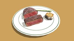 Steak food, cg, dinner, dish, vr, meal, ar, lunch, steak, beef, asparagus, game