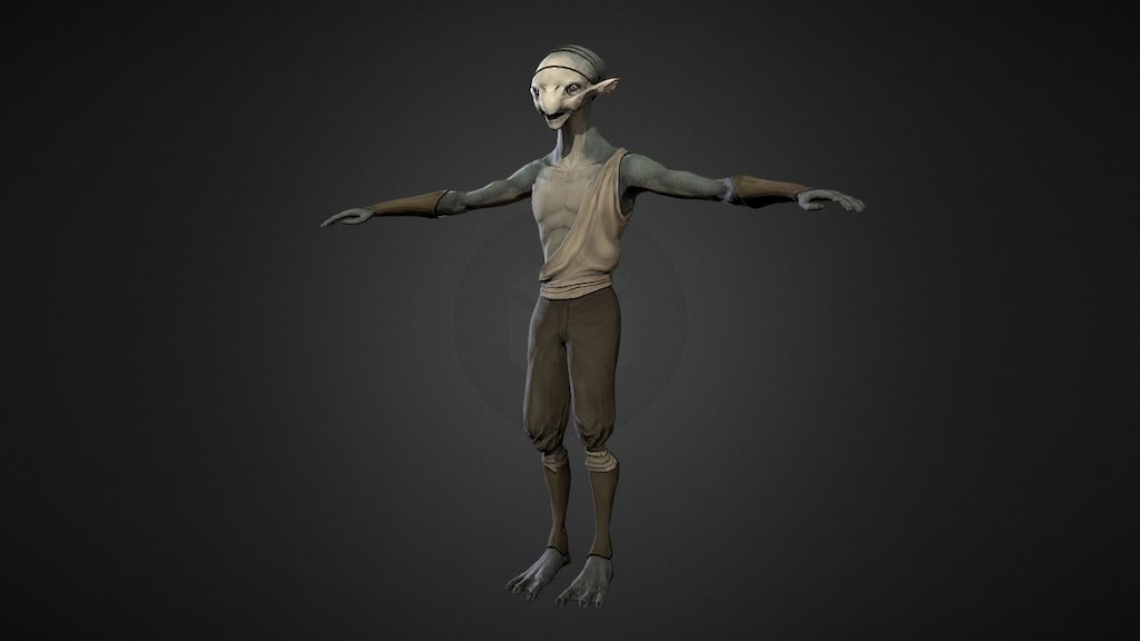 Textured version of my alien guy from the character course at Truemax Academy. Now we're rigging and posing, and then I'll add a little weapon or friend - Nomadic Alien Textured WIP - 3D model by Jakob Baldwin (@lord00120) 3d model