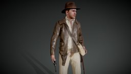 Indiana Jones archeology, fedora, ford, ww2, revolver, doctor, indy, indiana, jones, dr, harrison, whip, jr, henry, indianajones, webley, walton, ind, archaeologist, cc-character, character, game, animation, animated, rigged, junor, indyjones