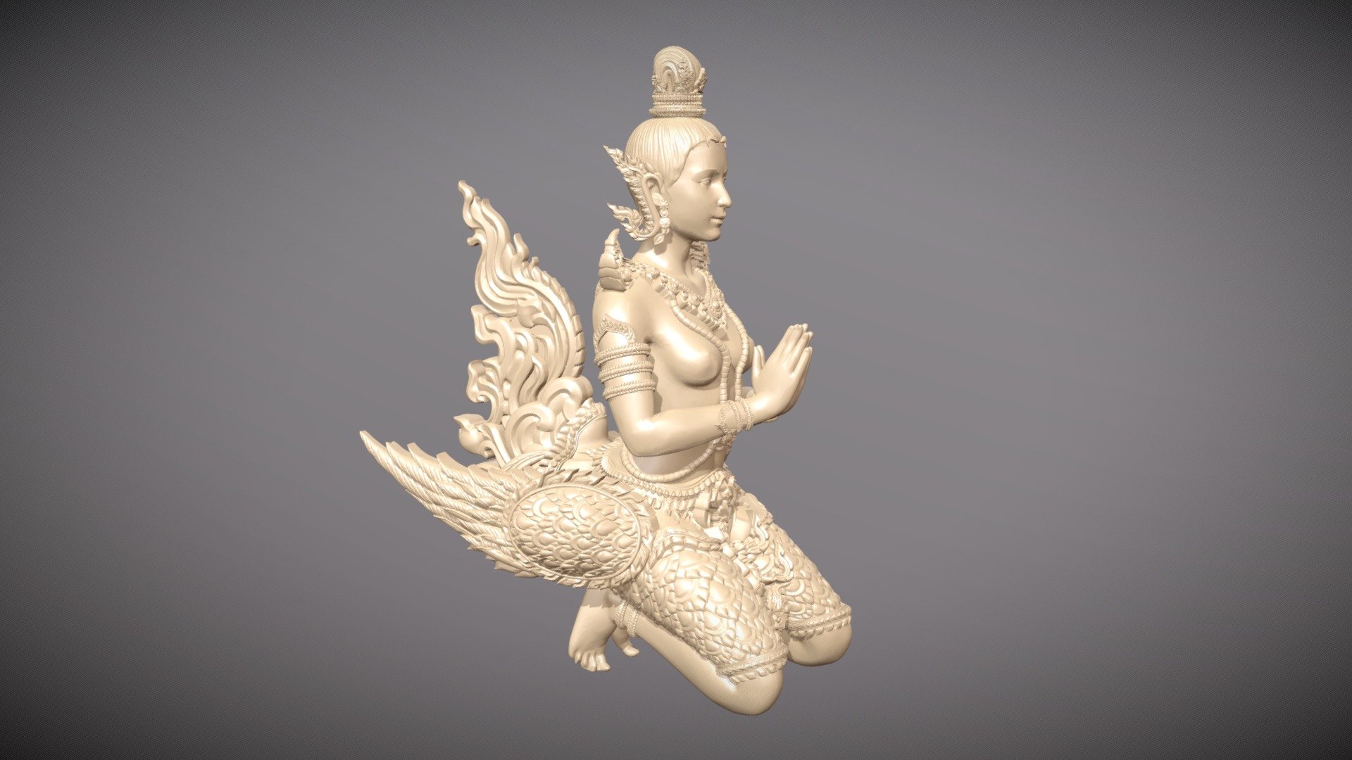 Kinnaree is a creature in the Himmapan forest. The upper body is human, the lower is a winged bird 3d model