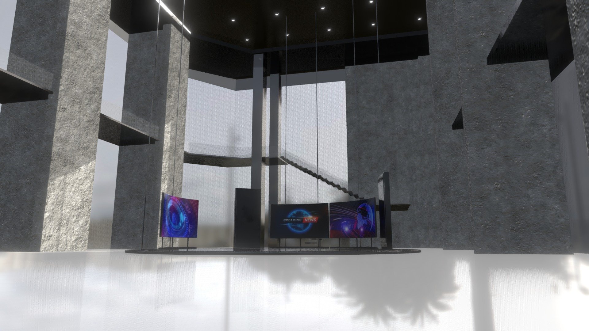 Tall interior broadcast studio. modelled as low polycount as possible. all lightmaps are setup properly 3d model