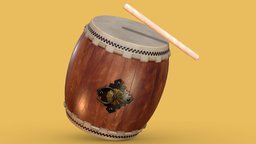 Chū-Daiko instrument, japan, prop, decor, percussion, daikon, unity3d-blender3d-lowpoly-gamedev, japanese-culture, japanese-instrument
