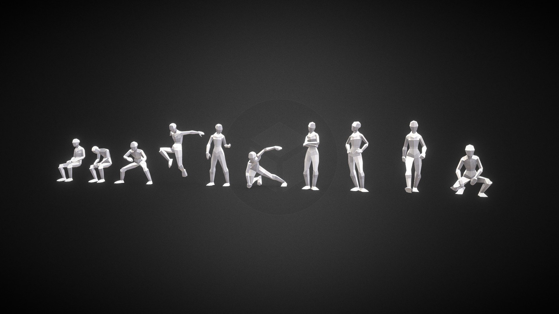 Low poly charcter posed in various positions, free to use for anyone who wants to. Could be used for drawing reference or whatever other use you can find for them. I made these to practice rigging and posing 3d model