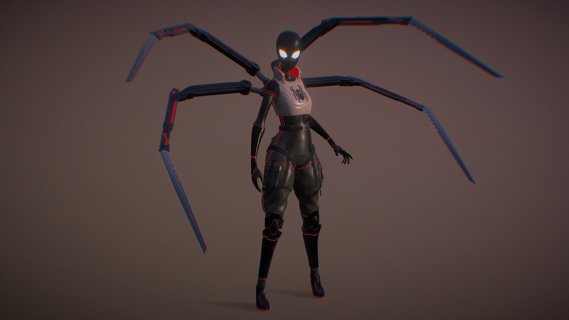 A Cyberpunk inspired spider woman made for Art Heroes Spider-Verse: Reimagined Challenge.

The character was modeled in Blender, textured in Substance 3D Painter and rendered in Sketchfab.

File in .fbx with 2 materials consisting of:




Base Color

Metalic

Roughness

Normal

Ambient Occlusion

Emission
 - Spider-Verse: Reimagined - Buy Royalty Free 3D model by Emmy (@emmy_l) 3d model