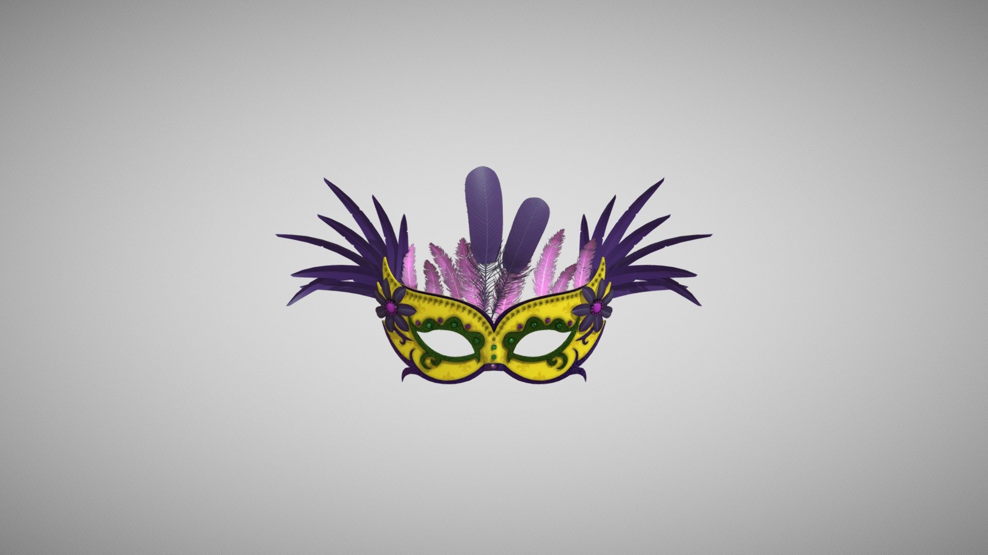 Mardis Gras Mask, Feather Style. Low polygon 3D mask, perfect for mobile use or 3D game engines.
Textures are PBR Metalness 3d model