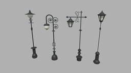 Street Lights 011 012 013 014 lamp, lights, exterior, architect, highway, road, post, architectural, column, vr, ar, town, props, streetlights, street-light, lighting, lowpoly, city, street, electric