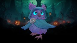 Stylized Halloween Owl owl, blood, hat, skeleton, wizard, rpg, bird, death, undead, mmo, rts, brutal, necromancer, outfit, moba, cowl, necromancy, handpainted, lowpoly, stylized, fantasy, ghost, halloween, pumpkin