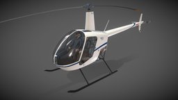 Robinson R22 White Complex Animation 22, private, copter, chopper, civil, craft, aircraft, privatejet, robinson, r22, private-jet, air, helicopter