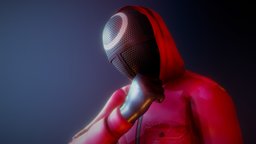 Squid Game Soldier square, red, games, soldier, new, squish, series, squid, mask, show, promotional, chill, unwrapped, netflix, marvelousdesigner, corean, charactercreator, substancepainter, maya, character, 3dsmax, blender, texture, low, zbrush, rigged, squidgame